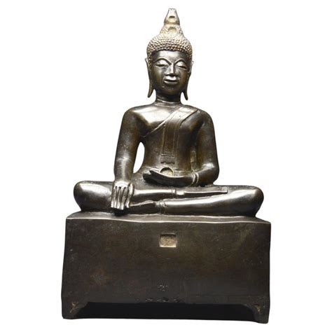 Laos 19th Century Ancient Bronze Maravijaya Buddha With Dark Patina