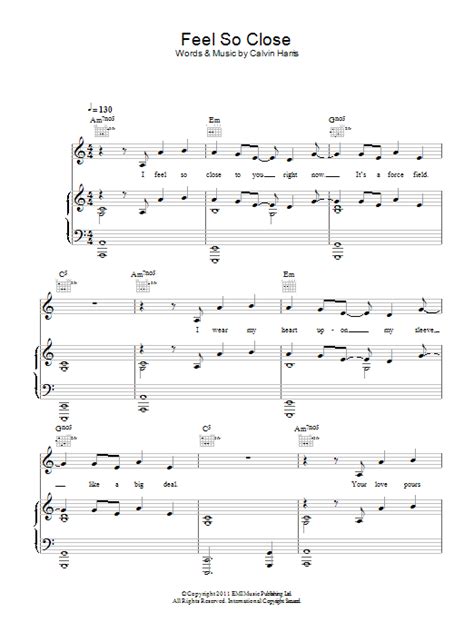 Feel So Close By Calvin Harris Sheet Music For Piano Vocal And Guitar