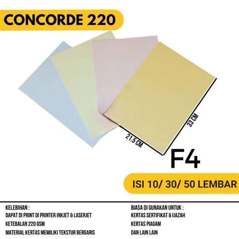 Jual Kertas Concorde Kertas Sertifikat Folio F4 220gr Di Seller Ju