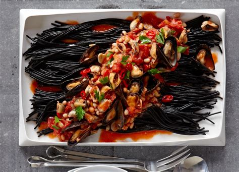 black pasta  mussels recipe food republic