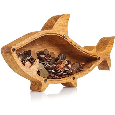 Shark Wooden Animal Money Bank Money Box Piggy Bank Coin Banks