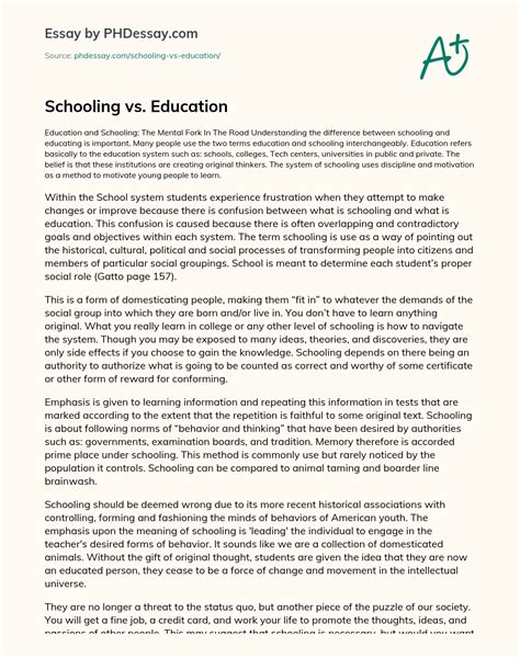 Schooling Vs. Education Summary And Argumentative Essay - PHDessay.com