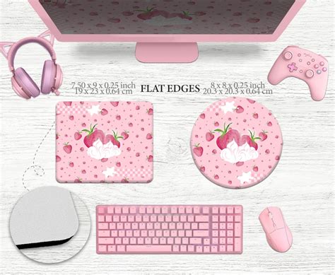 Pink Cute Deskmat Kawaii Mousepad Strawberry Milk Pink Desk Mat