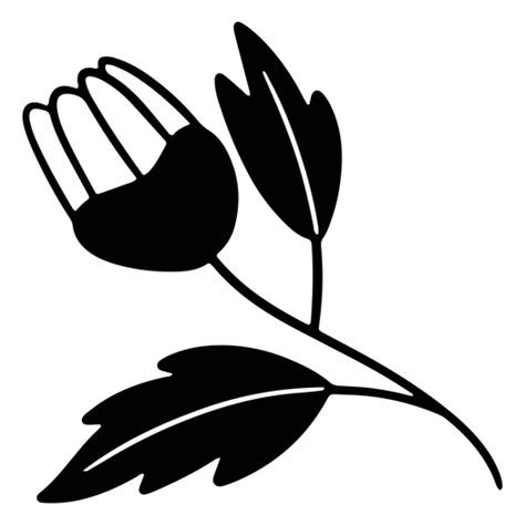 Diseño Png Y Svg De Flor Blanca Y Negra Con Dos Hojas Para Camisetas