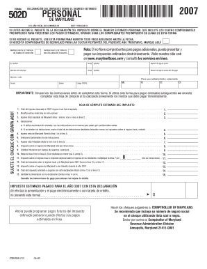 Fillable Online Form 502D 2007 SPL Indd Maryland Tax Forms And