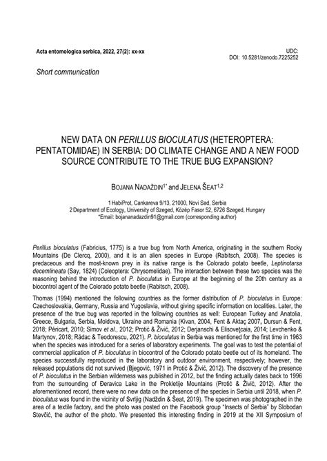 Pdf New Data On Perillus Bioculatus Heteroptera Pentatomidae In