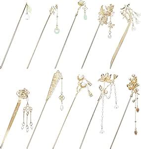 Yoosit Pack Retro Gold Metal Long Hair Sticks Pins With Pearl Jade