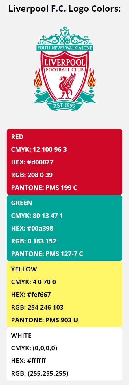 Liverpool Team Colors | HEX, RGB, CMYK, PANTONE COLOR CODES OF SPORTS TEAMS