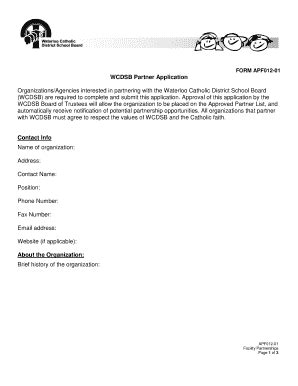 Fillable Online Form Apf Wcdsb Partner Application Fax Email