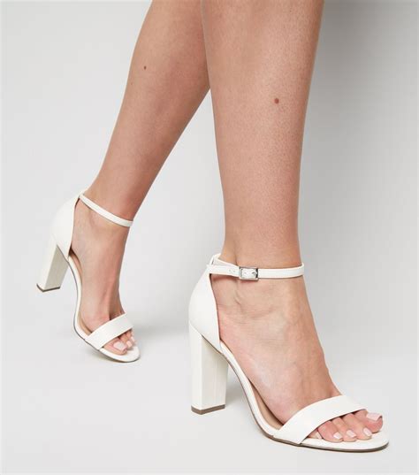 Wide Fit White Leather Look Block Heels New Look Heels Block Heels