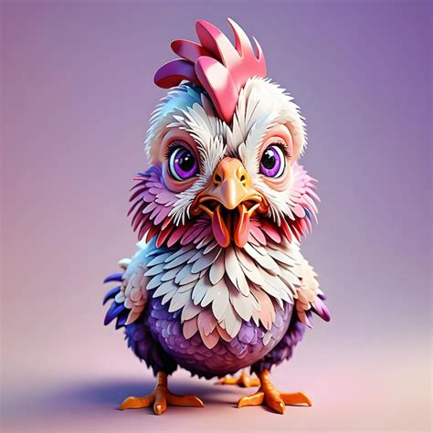 Colorful Cartoon Chicken With Big Eyes Premium AI Generated Image