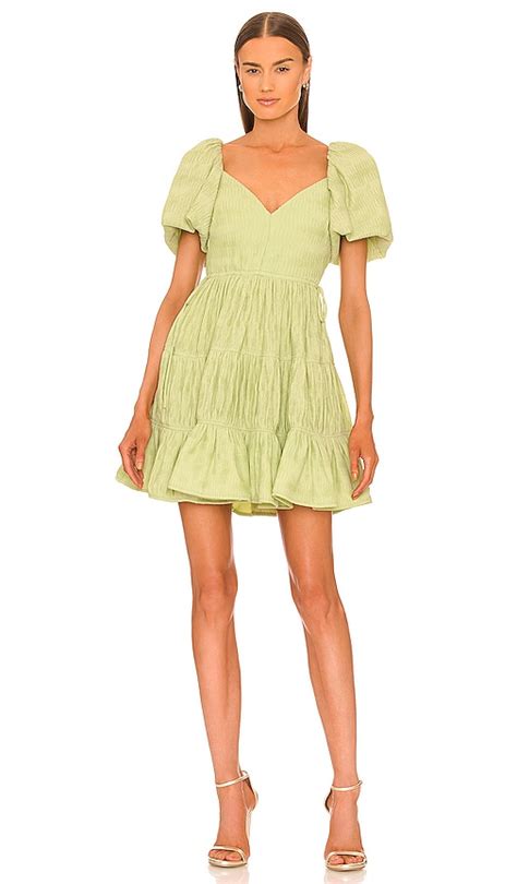 Jonathan Simkhai Cadence Ruffled Tiered Pliss Gauze Mini Dress In Pear