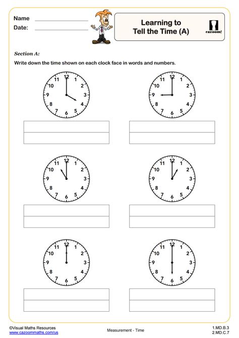 Learning To Tell The Time A Pdf Printable Measurement Worksheets