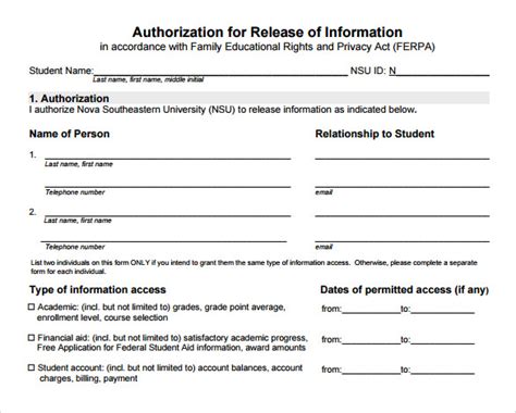 Printable Blank Authorization To Release Information Form