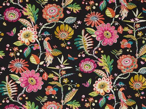 Black Floral Upholstery Fabric By The Yard Modern Medium Etsy