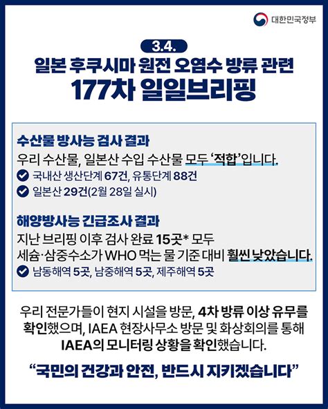 후쿠시마 원전 오염수 방류 관련 일일 브리핑34 전체 카드한컷 멀티미디어 대한민국 정책브리핑