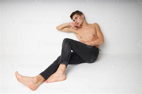 Man Sitting On Floor Naked Torso Isolated Background Fashion Luxury Stock Photo At Vecteezy