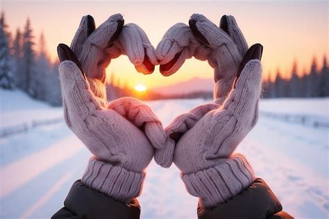 Premium Photo Woman Hands In Winter Gloves Heart Symbol Shaped