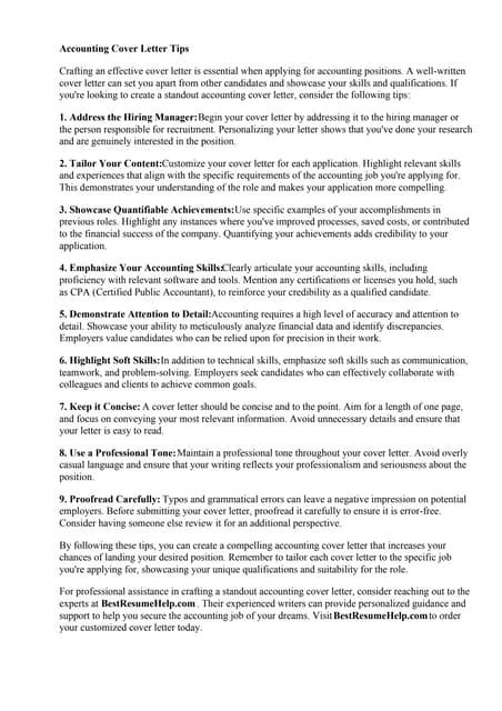 Accounting Cover Letter Tips | PDF