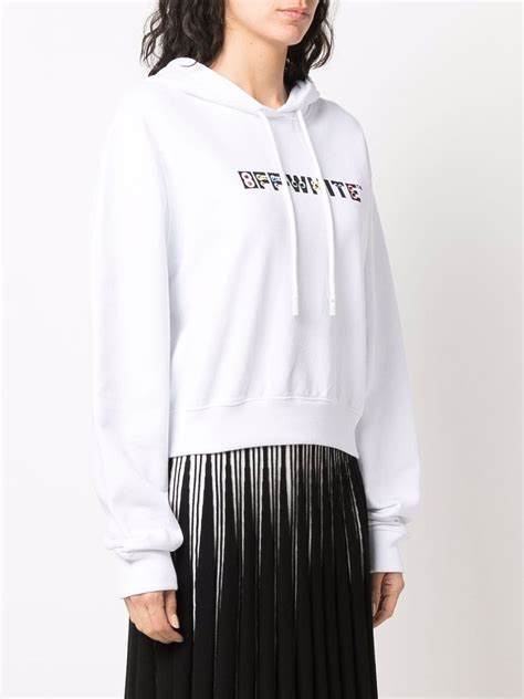 Off White Rhinestone Embellished Logo Hoodie White Farfetch