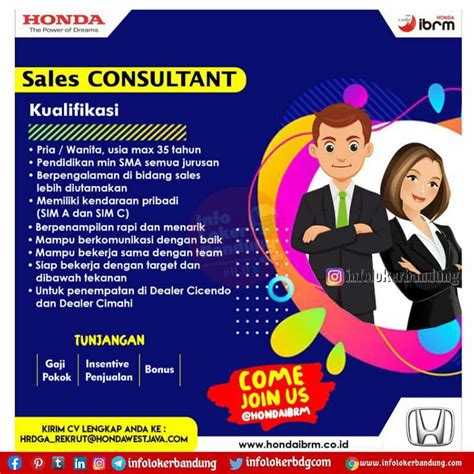 Lowongan Kerja Sales Consultant Honda Ibrm Bandung November Info