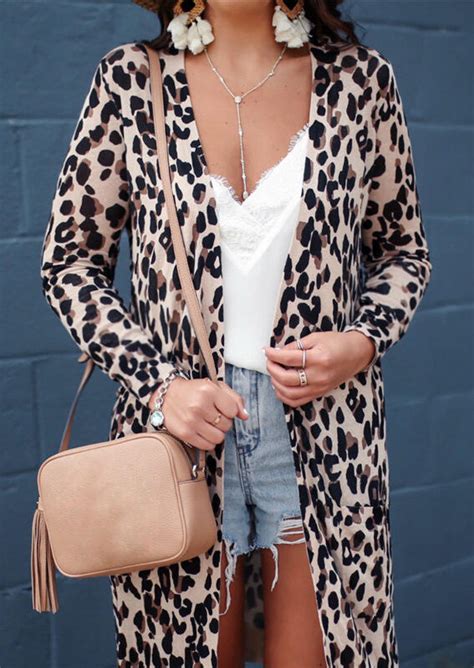 Leopard Printed Pocket Cardigan Without Necklace Fairyseason