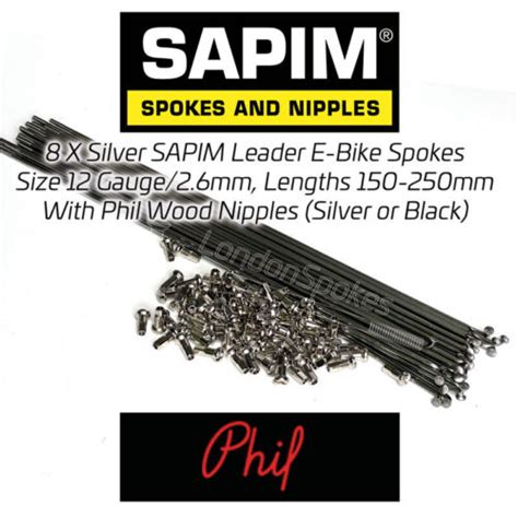 Silver SAPIM 12G 2 6 Diameter E Bike Spokes Lengths 150 250mm Phil