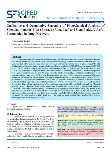 Pdf Qualitative And Quantitative Screening Of Phytochemical Analysis