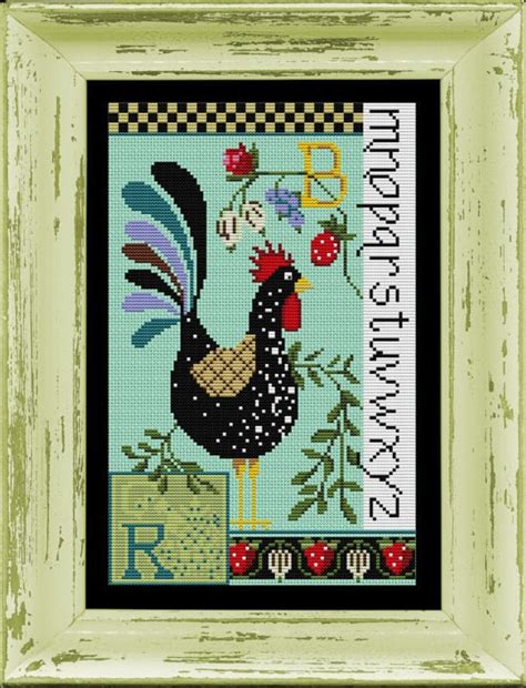 Counted Cross Stitch Pattern Rooster Sampler Farmhouse Decor Farm