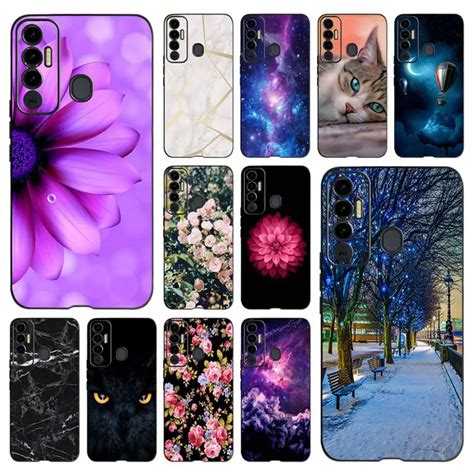 For Tecno Spark 7 Case Flower Soft Silicone Black Tpu Case For Tecno Spark 7 Spark7