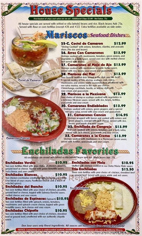 Menu at Don Jose Mexican Restaurant, Emmetsburg