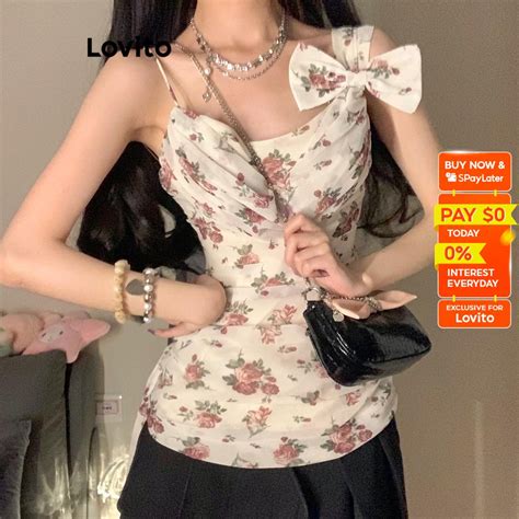 Lovito Casual Ditsy Floral Bow Front Sleeveless Y2K Tank Top For Women