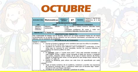 PLANEACIÓN DIDÁCTICA DEL MES DE OCTUBRE PRIMER GRADO Mi Salón de