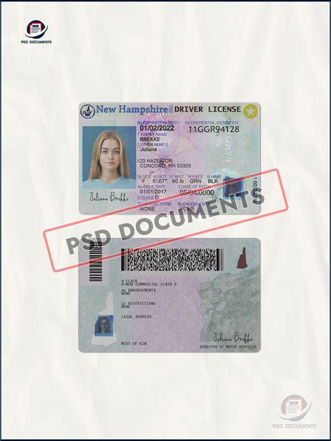 New Hampshire Driver License Psd Template Psd Documents