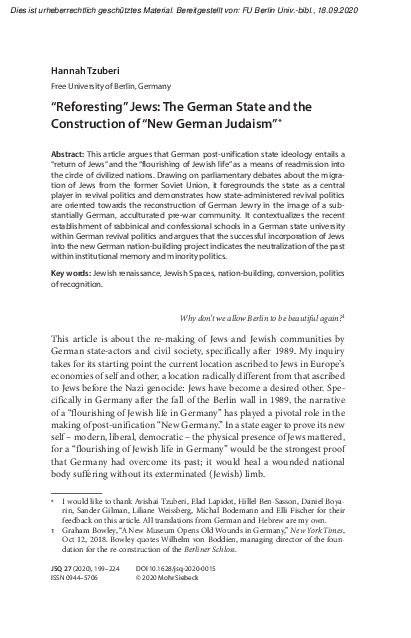 (PDF) "Reforesting" Jews: The German State and the Construction of "New ...