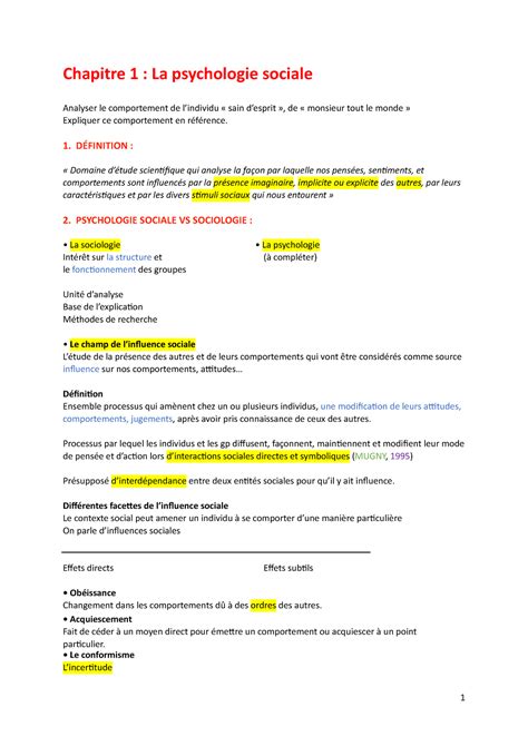 Chapitre La Psychologie Sociale Chapitre La Psychologie