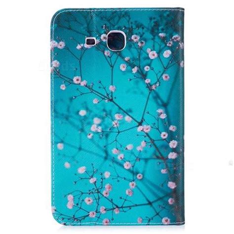 Blue Plum Flower Folio Stand Leather Wallet Case For Samsung Galaxy Tab