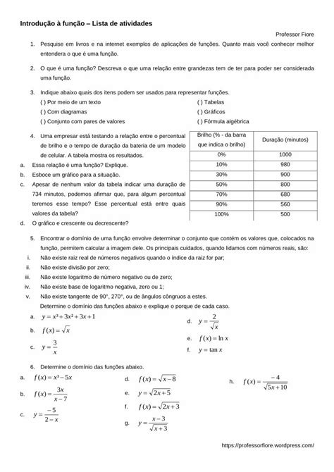 Pdf Introdução à Função Lista De Atividades · Não Existe Raiz Real De