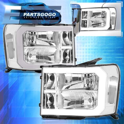 For 07 14 Gmc Sierra 1500 2500hd 3500hd Led Drl Chrome Headlights Lamps Lh And Rh Ebay