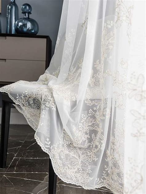 Floral Embroidered Single Panel Sheer Curtain, Modern Polyester Light ...