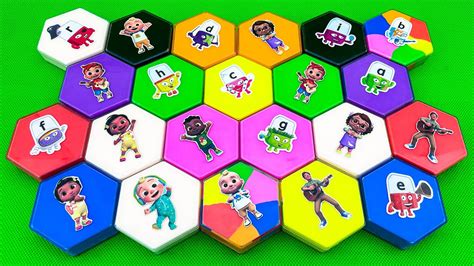 Rainbow SLIME In Hexagon Shapes Finding Cocomelon Alphablocks With