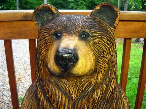 Handmade Brown Bear Chainsaw Wood Sculpture By Sleepy Hollow Art