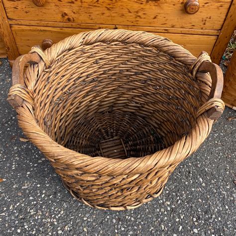 (SOLD) A Large All Purpose Woven Wicker Basket with Wood Handles ...