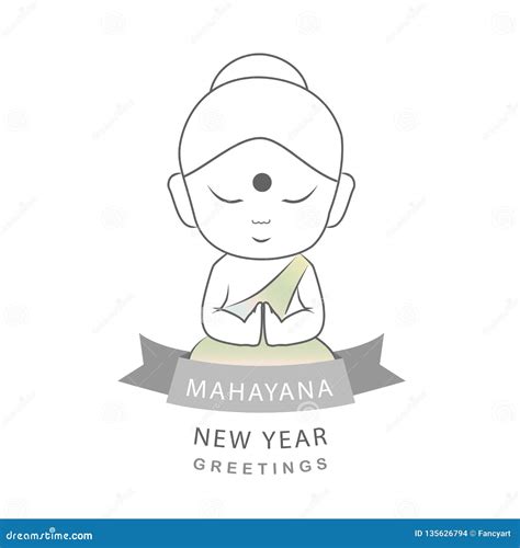 Happy Mahayana New Year- Cute Buddha with Warm Greetings Stock Vector ...