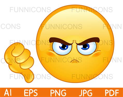 Clipart cartoon of emoji emoticon showing thumb down dislike | Etsy