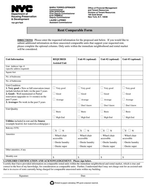 New York City Rent Comparable Form Download Printable PDF | Templateroller