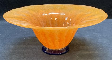 At Auction Vintage Hand Blown Orange Art Glass Vase