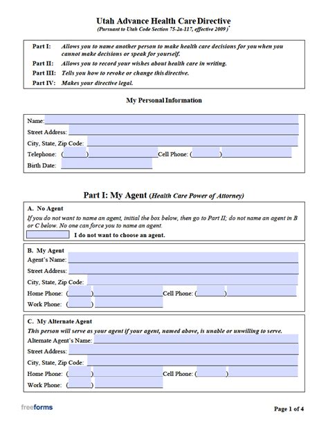 Free Utah Advance Directive Form Medical Poa Living Will Pdf Word