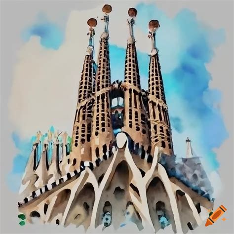 Watercolor Drawing Of Gaudi S Sagrada Familia Cathedral