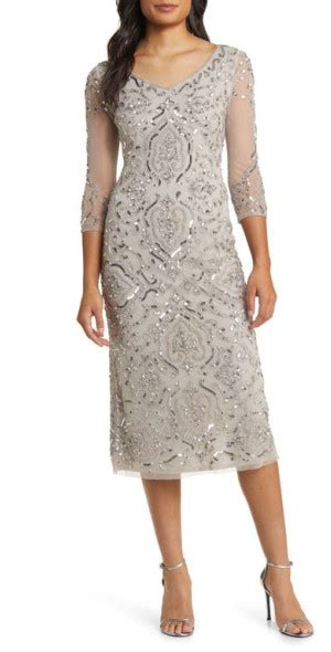 Pisarro Nights Sequin And Beaded Cocktail Sheath Dress In Silver At